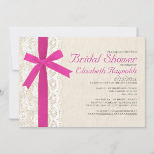 Fuchsia Bow & Lace Bridal Shower Invitations