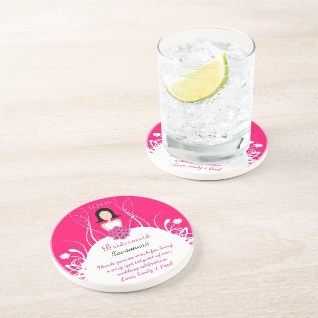Fuchsia Bridesmaid Wedding Gown Coasters (Side)