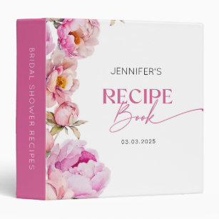 Fuchsia bright petals bridal shower recipe book binder