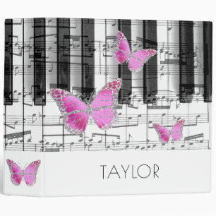 fuchsia butterflies music piano 3 ring binder