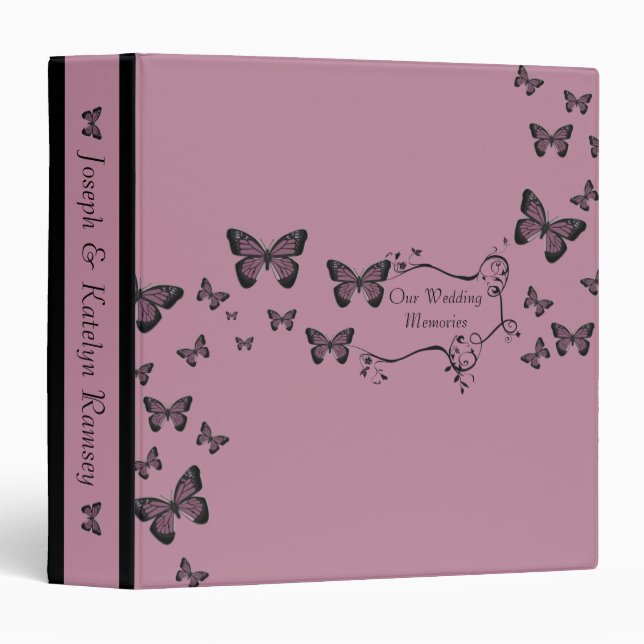 Fuchsia Butterflies Wedding Memories Album Binder (Front/Spine)