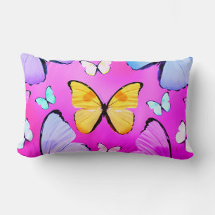 Fuchsia Butterfly Print Lumbar Throw Pillow