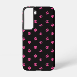  Fuchsia Cat Paw Pattern on Black Background Samsung Galaxy Case