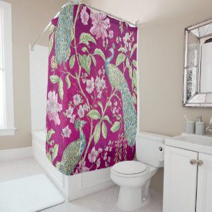Fuchsia Chinoiserie peacock floral