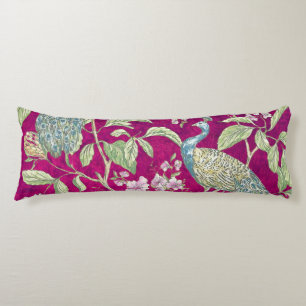 Fuchsia Chinoiserie peacock floral Body Pillow