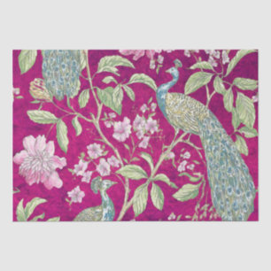 Fuchsia Chinoiserie peacock floral decoupage Tissue Paper