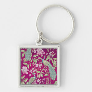 Fuchsia Chinoiserie peacock floral  Keychain