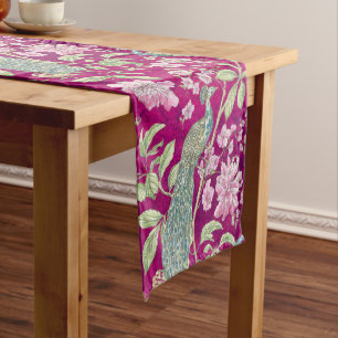 Fuchsia Chinoiserie peacock floral Long Table Runner