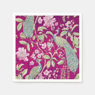 Fuchsia Chinoiserie peacock floral  Napkin
