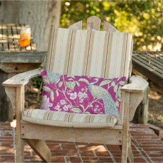 Fuchsia Chinoiserie Peacock Floral Patio Outdoor Lumbar Pillow