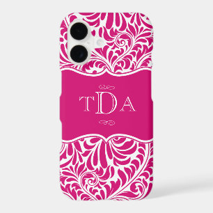 Fuchsia Color Damask Pattern Design Monogrammed Ca
