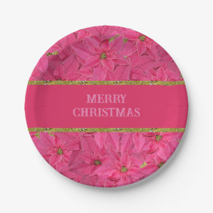 Fuchsia colored poinsettias, floral pattern custom paper plate