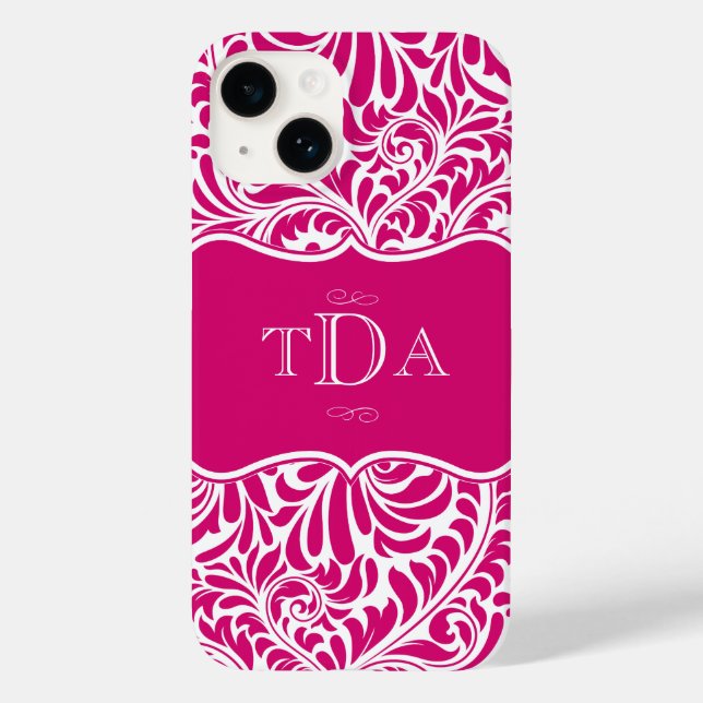 Fuchsia Colour Damask Pattern Design Monogrammed C Case-Mate iPhone Case (Back)