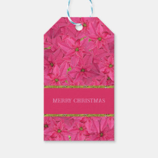 Fuchsia coloured poinsettias, floral pattern custo gift tags