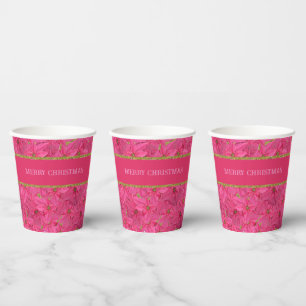 Fuchsia coloured poinsettias, floral pattern custo paper cups
