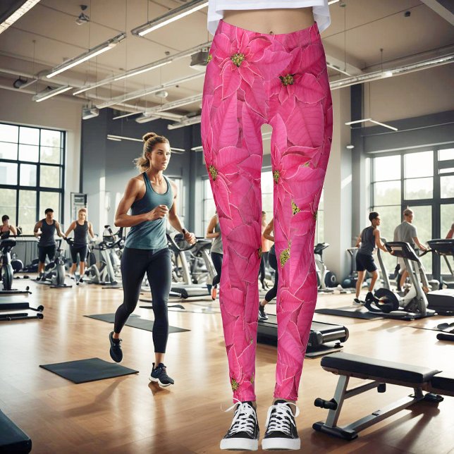 Fuchsia coloured poinsettias, floral pattern leggings (Creator Uploaded)