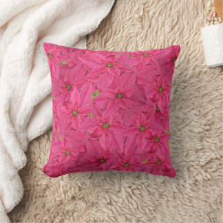 Fuchsia coloured poinsettias, floral pattern throw pillow