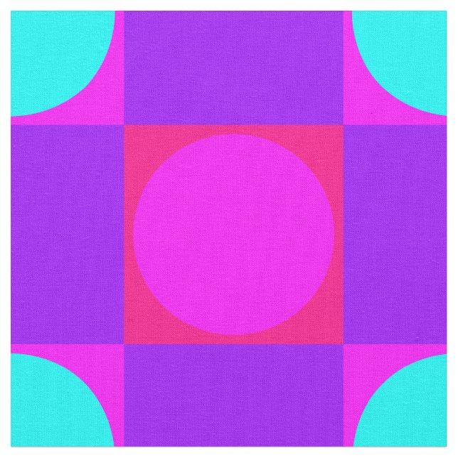 Fuchsia Coloured Square and Circular Pattern Fabric (Close Up)
