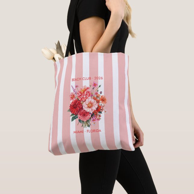 Fuchsia, Coral & Tangerine Coastal Chic Beach Club Tote Bag (Close Up)