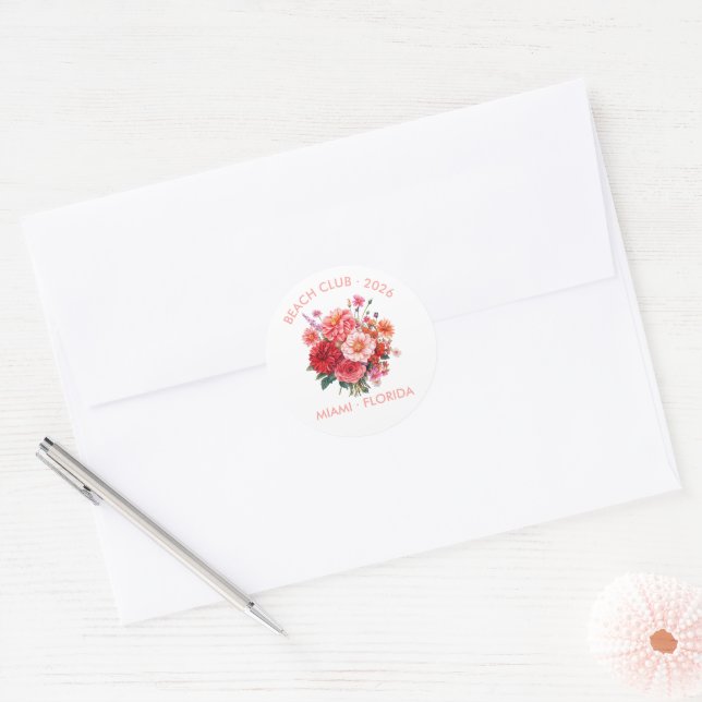 Fuchsia, Coral, & Tangerine Floral Bouquet Custom Classic Round Sticker (Envelope)