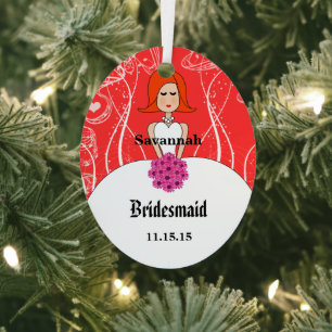 Fuchsia & Coral Wedding Red Hair Bridesmaid Metal Ornament