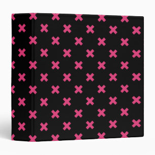 Fuchsia cross stitches on black binder