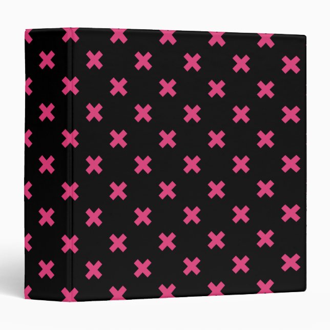 Fuchsia cross stitches on black binder (Front/Spine)