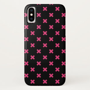 Fuchsia cross stitches on black Case-Mate iPhone case