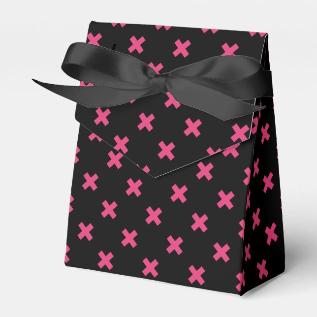 Fuchsia cross stitches on black favor box (Front Side)