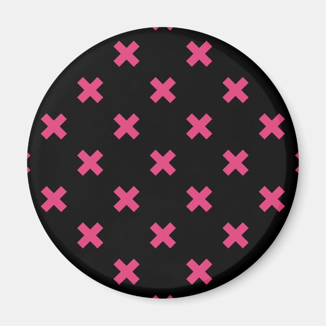 Fuchsia cross stitches on black magnet (Front)