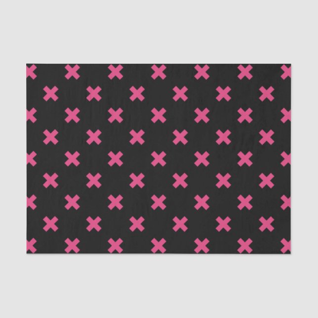 Fuchsia cross stitches on black tissue paper (Front)