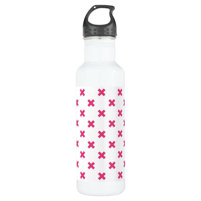 Fuchsia cross stitches on white 710 ml water bottle (Front)