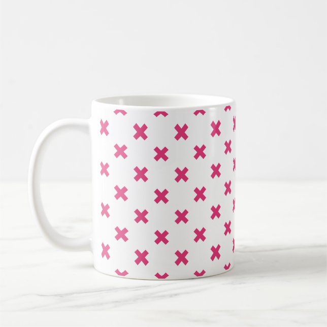 Fuchsia cross stitches on white coffee mug (Left)