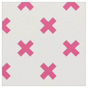 Fuchsia cross stitches on white fabric