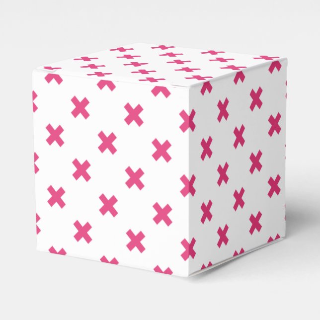 Fuchsia cross stitches on white favor box (Front Side)
