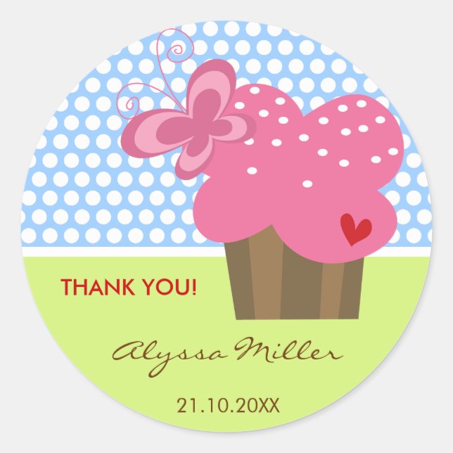 Fuchsia Cupcake Thank You Birthday Party Gift Tag (Front)