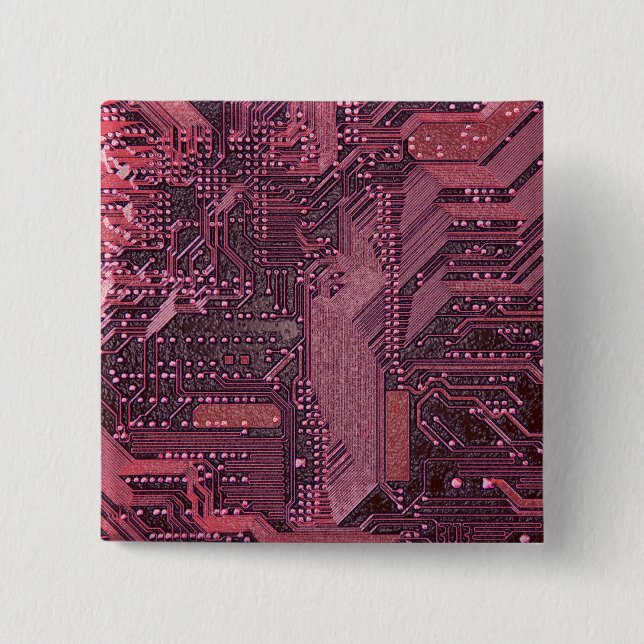 Fuchsia Cyber Circuit Board Tech Art Electronics 2 Inch Square Button (Front)