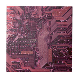 Fuchsia Cyber Circuit Board Tech Art Electronics Tile