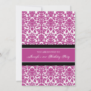 Fuchsia Damask 21st Birthday Party Invitations