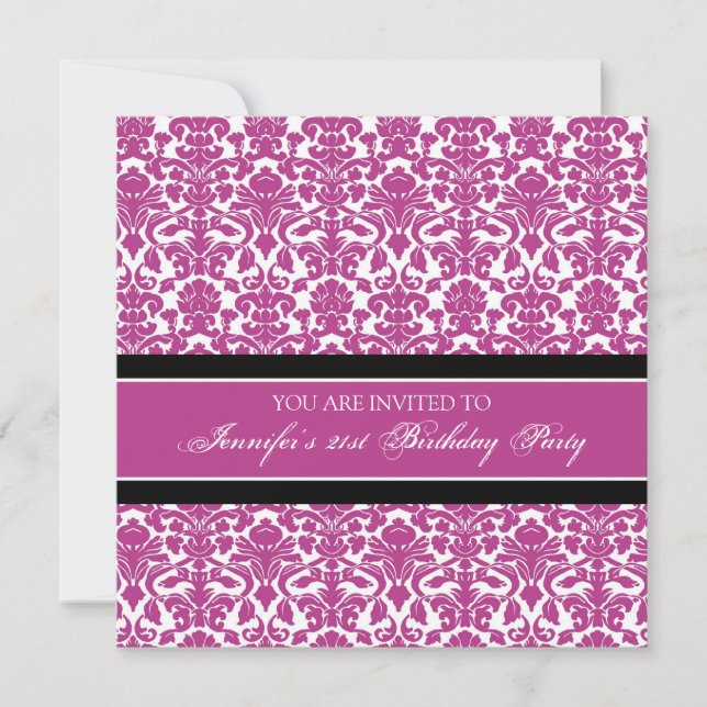 Fuchsia Damask 21st Birthday Party Invitations (Front)