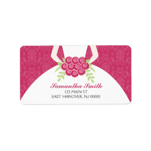Fuchsia Damask Pattern Bridal Shower Label