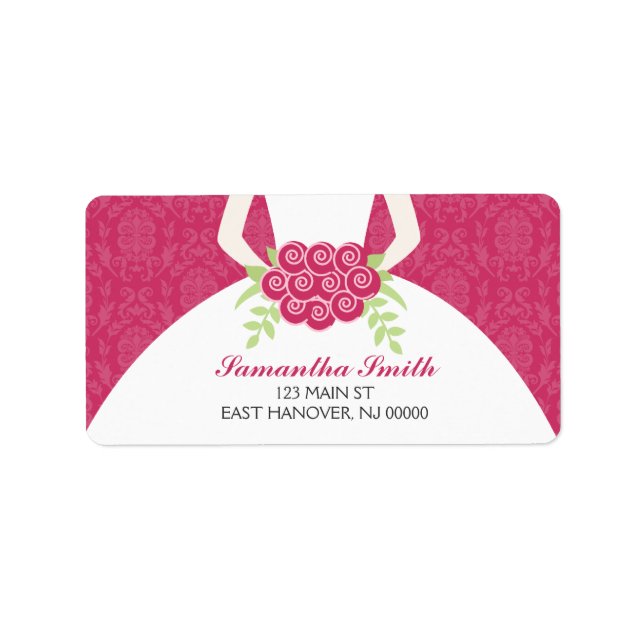 Fuchsia Damask Pattern Bridal Shower Label (Front)