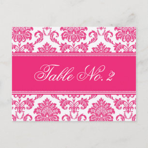 Fuchsia Damask Wedding Table Number Postcard