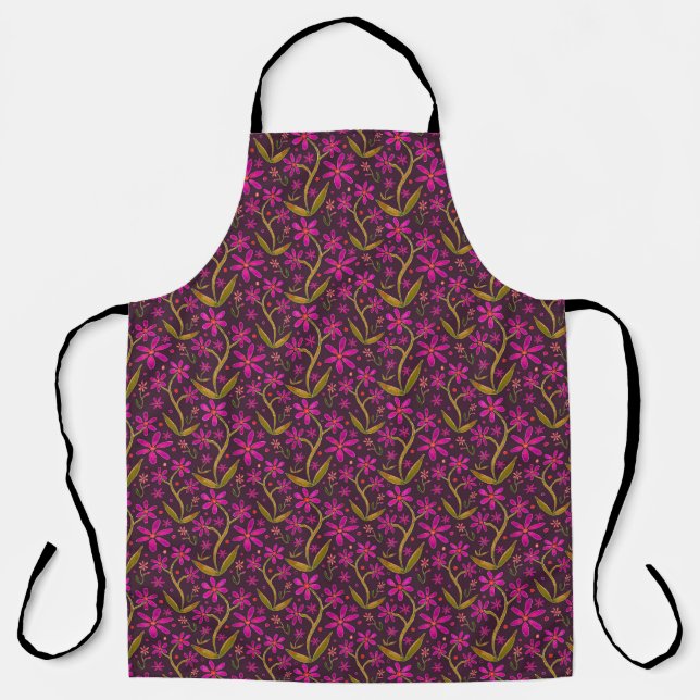 Fuchsia | Dancing Watercolor Daisies Apron (Front)