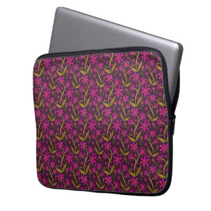 Fuchsia Dancing Watercolor Daisies Laptop Sleeve