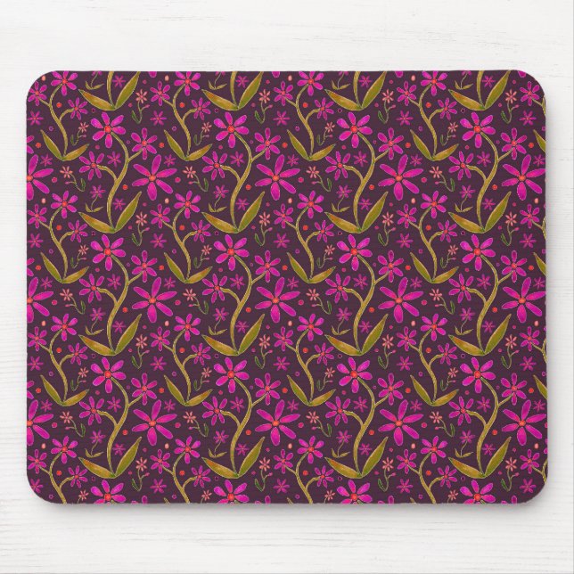 Fuchsia | Dancing Watercolor Daisies Mouse Pad (Front)