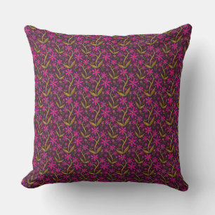Fuchsia   Dancing Watercolor Daisies Throw Pillow