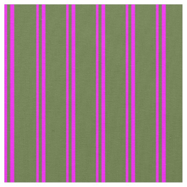 Fuchsia & Dark Olive Green Coloured Pattern Fabric (Close Up)