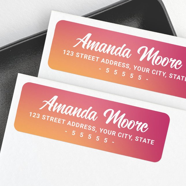 Fuchsia dégradé rose orange moderne adresse de ret (Fuchsia pink orange gradient modern return address label)