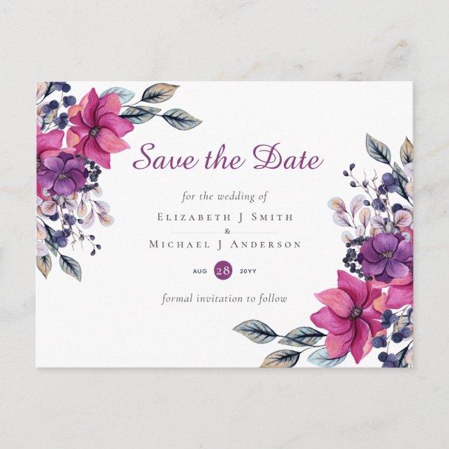 Fuchsia Dreams SAVE THE DATE POSTCARD (Front)